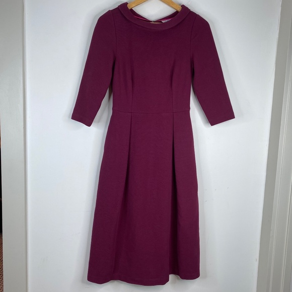 Boden Violet Ottoman Dress 2 Ruby Red Ribbed Midi Collar Classic Preppy Twee - Picture 2 of 11